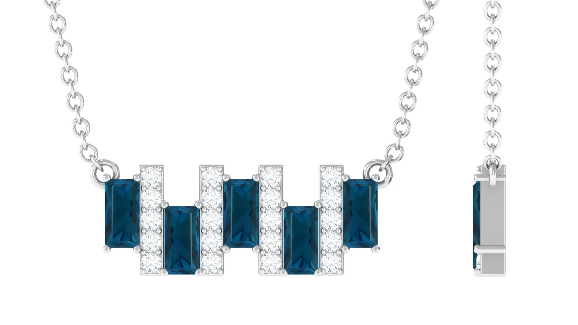 1 CT London Blue Topaz and Diamond Bar Necklace