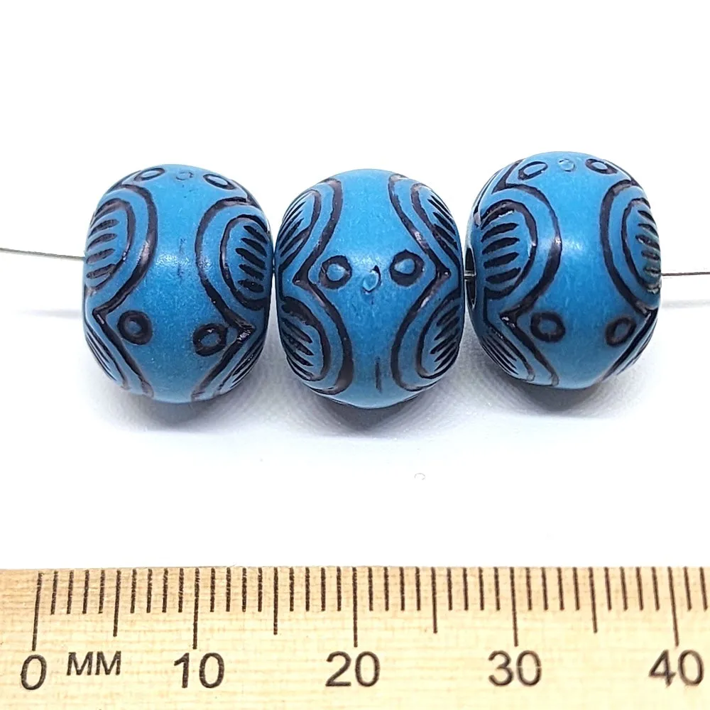 12x16mm Rondelle (10) - Blue w. Black - South Western Style Vintage Beads