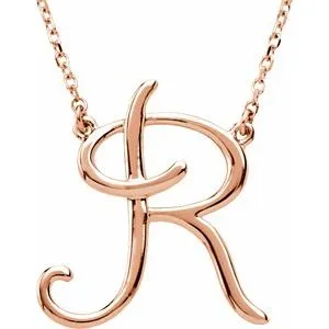 14K Rose Script Initial A 16" Necklace