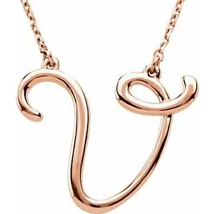 14K Rose Script Initial A 16" Necklace