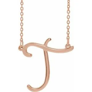 14K Rose Script Initial A 16" Necklace