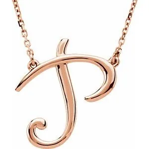 14K Rose Script Initial A 16" Necklace