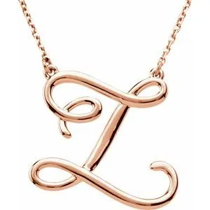 14K Rose Script Initial A 16" Necklace