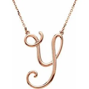 14K Rose Script Initial A 16" Necklace