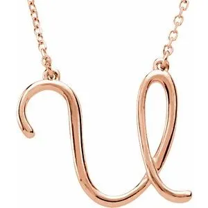 14K Rose Script Initial A 16" Necklace