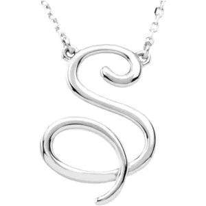 14K White Script Initial A 16" Necklace