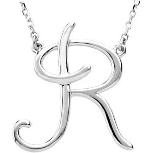 14K White Script Initial A 16" Necklace