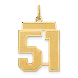 14k Yellow Gold Satin Brush Finish Medium Size Number 51 Charm Pendant