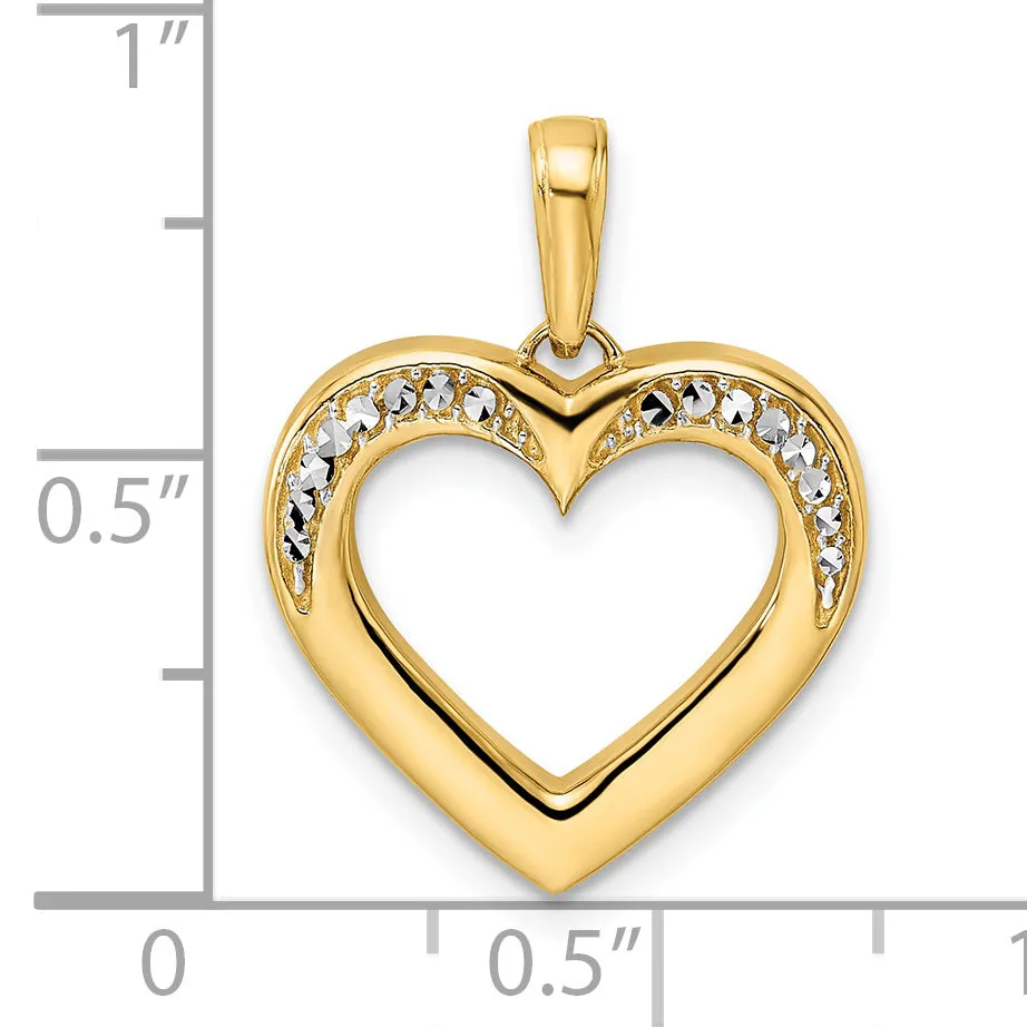 14k Yellow Gold White Rhodium D.C Fancy Heart Pendant