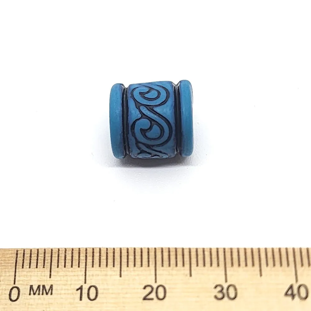 14x13mm Tube (10) - Blue w. Black - South Western Style Vintage Beads