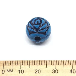 15mm Round Rose (10) - Blue w. Black - South Western Style Vintage Beads