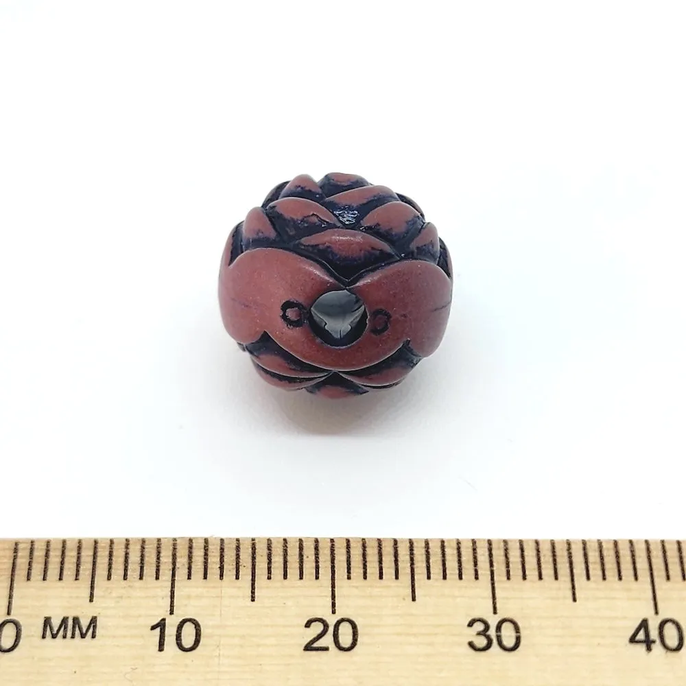 15mm Round Rose (10) - Brown w. Black - South Western Style Vintage Beads