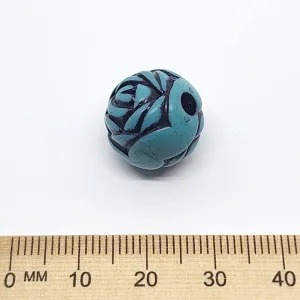 15mm Round Rose (10) - Turquoise w. Black - South Western Style Vintage Beads