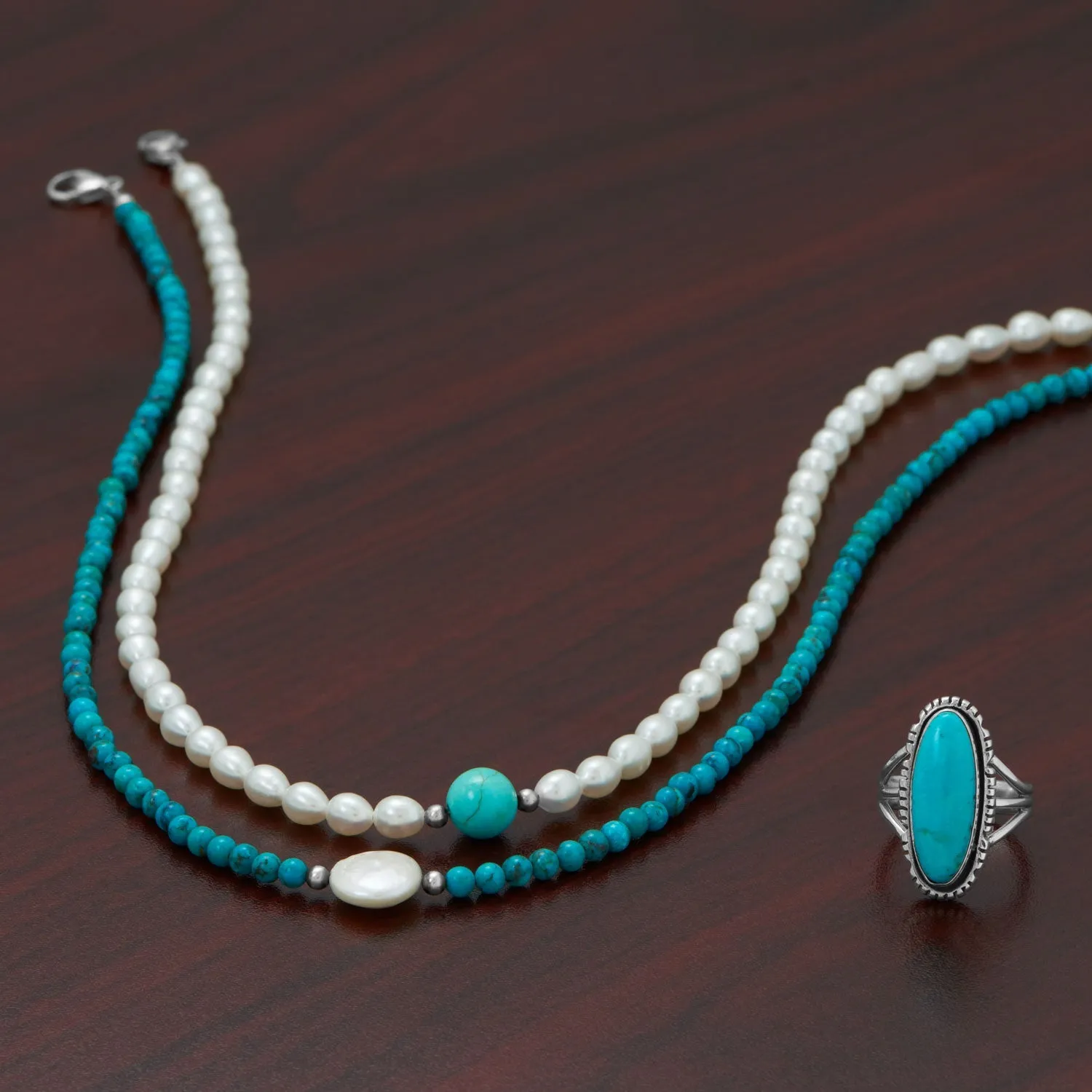 17.5" Turquoise and Cultured Freshwater Coin Pearl Necklace