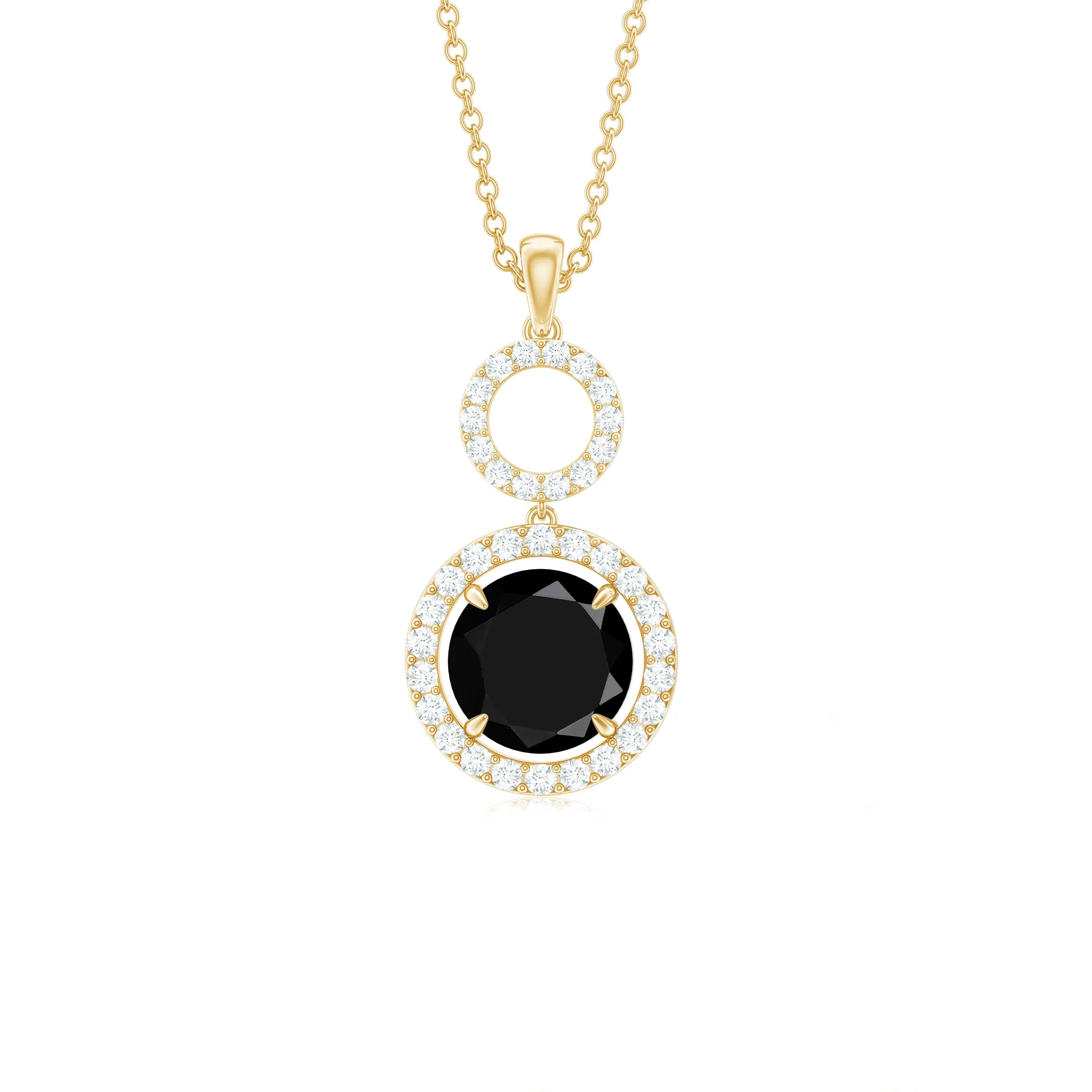 3.25 CT Black Spinel and Diamond Halo Dangle Pendant