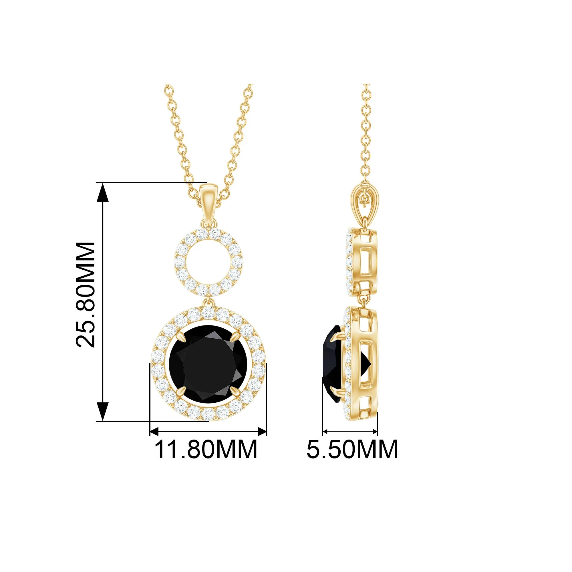 3.25 CT Black Spinel and Diamond Halo Dangle Pendant