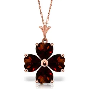 3.8 Carat 14K Solid Rose Gold Heart Cluster Garnet Necklace