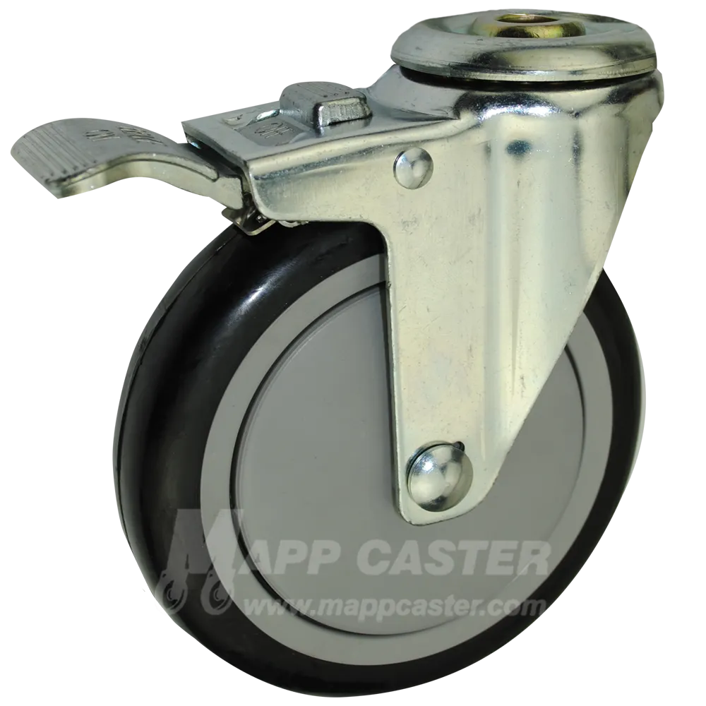 5" x 1-1/4" Polyurethane Wheel Hollow Kingpin Caster with Total Lock Brake - 300 Lbs Capacity