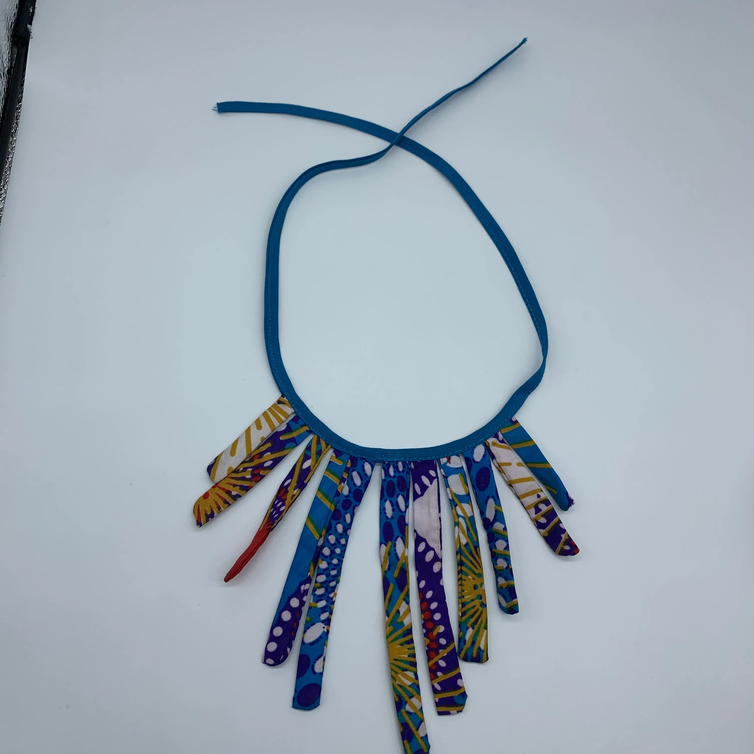 African Print Fabric Necklace -Blue Variation