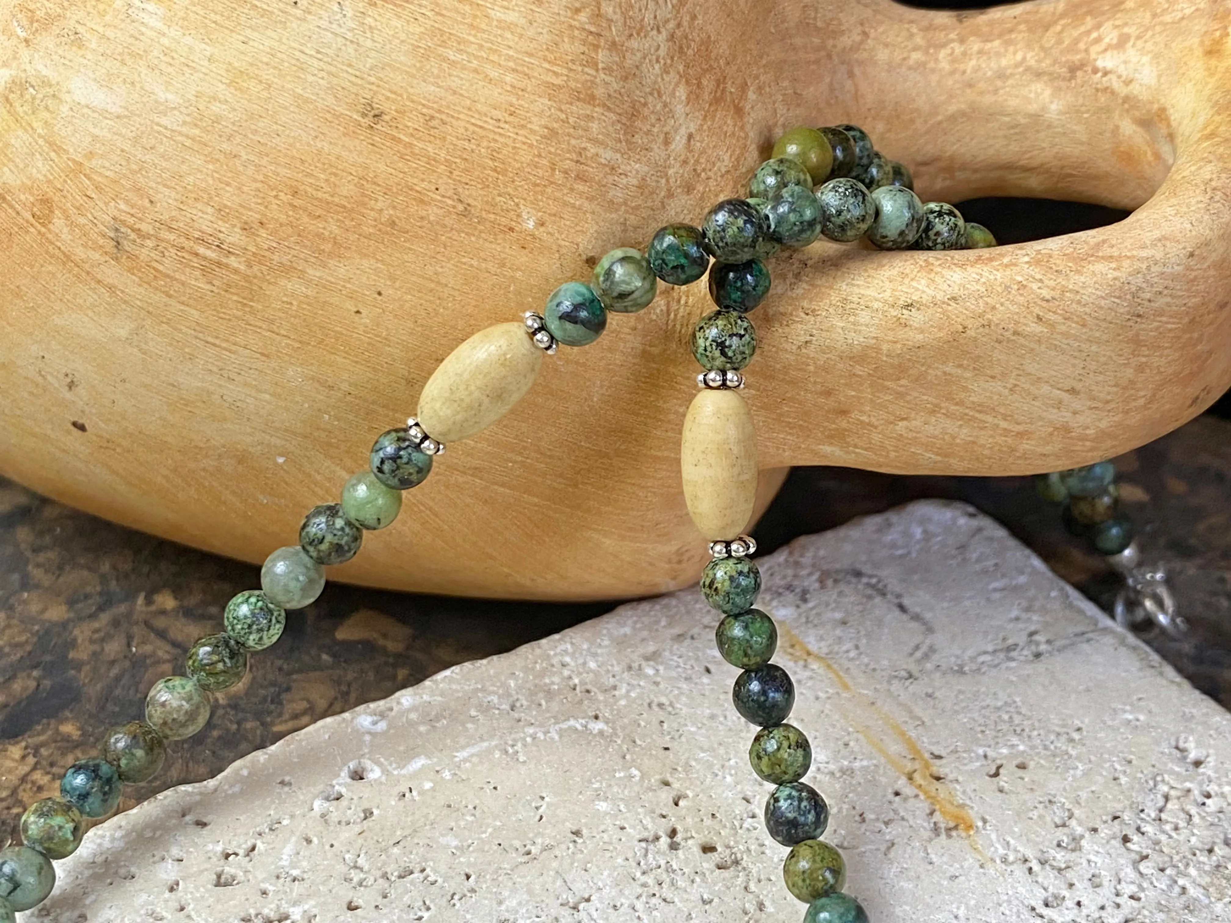 African Turquoise And Naga Bone Pendant Necklace