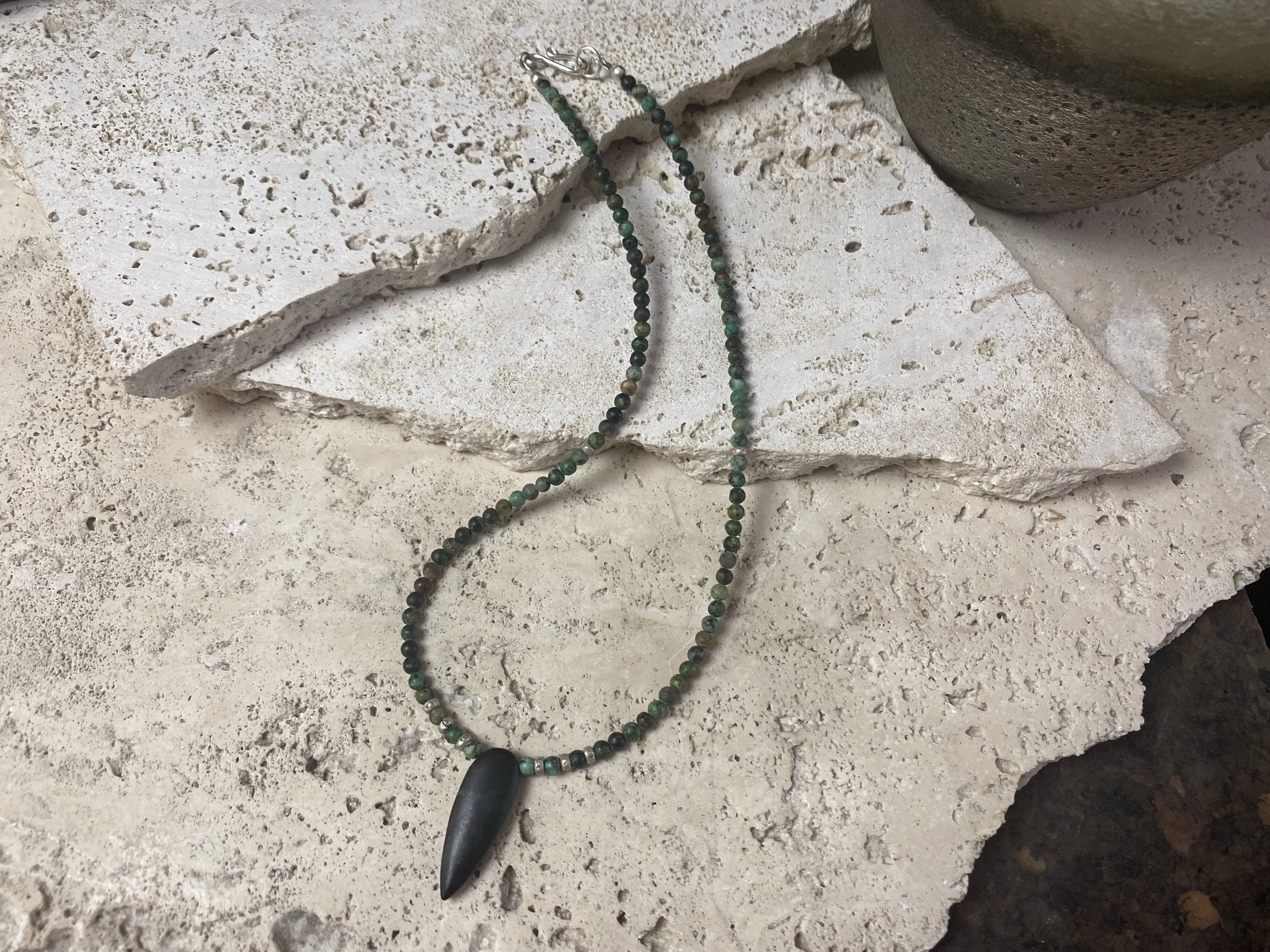 African Turquoise And Onyx Pendant Necklace