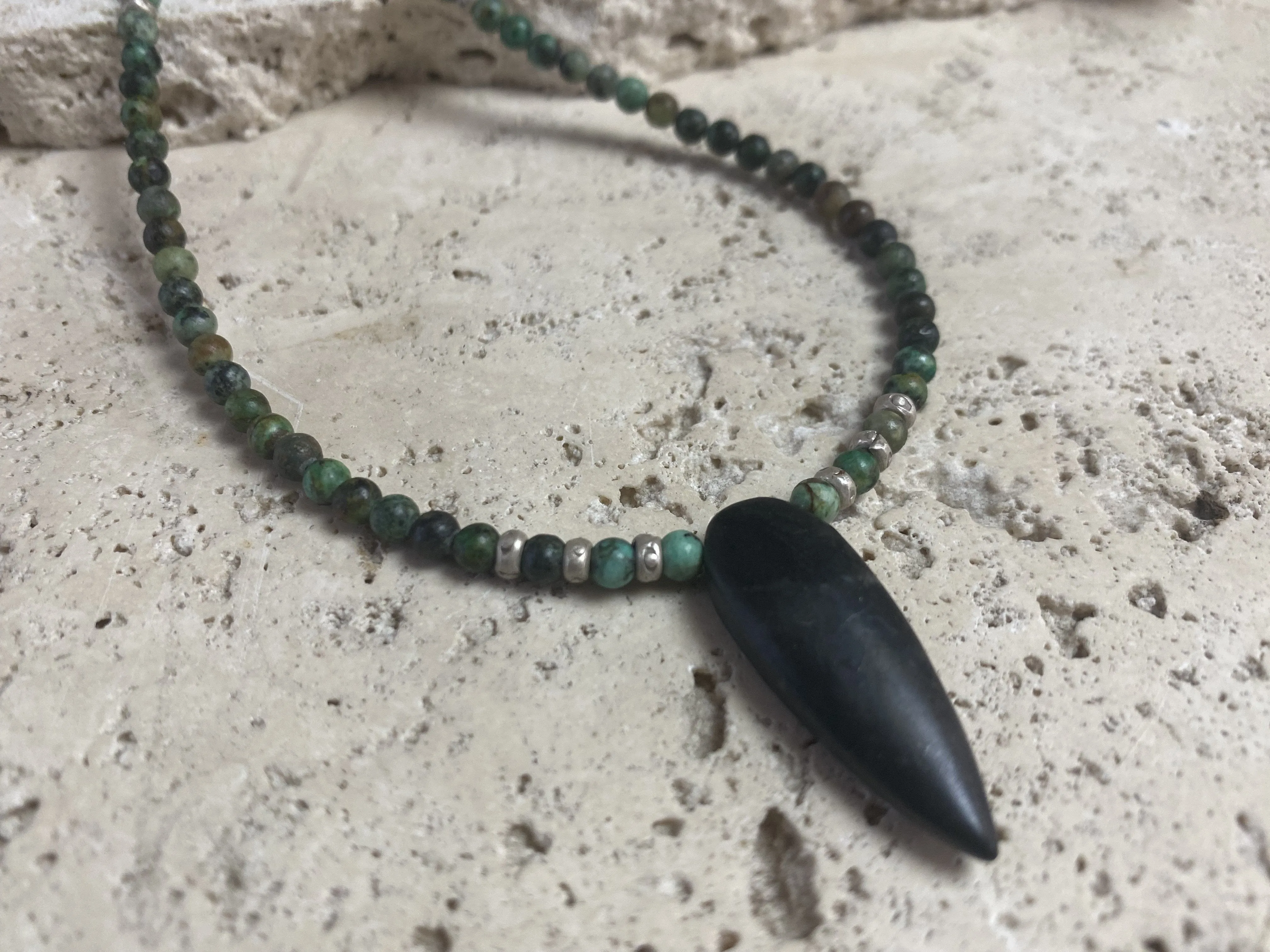 African Turquoise And Onyx Pendant Necklace