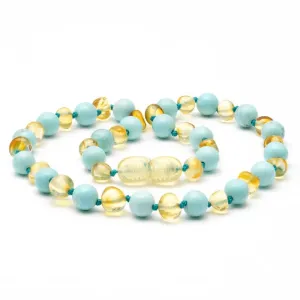 Amber Necklace Lemon & Turquoise | Baby 32cm