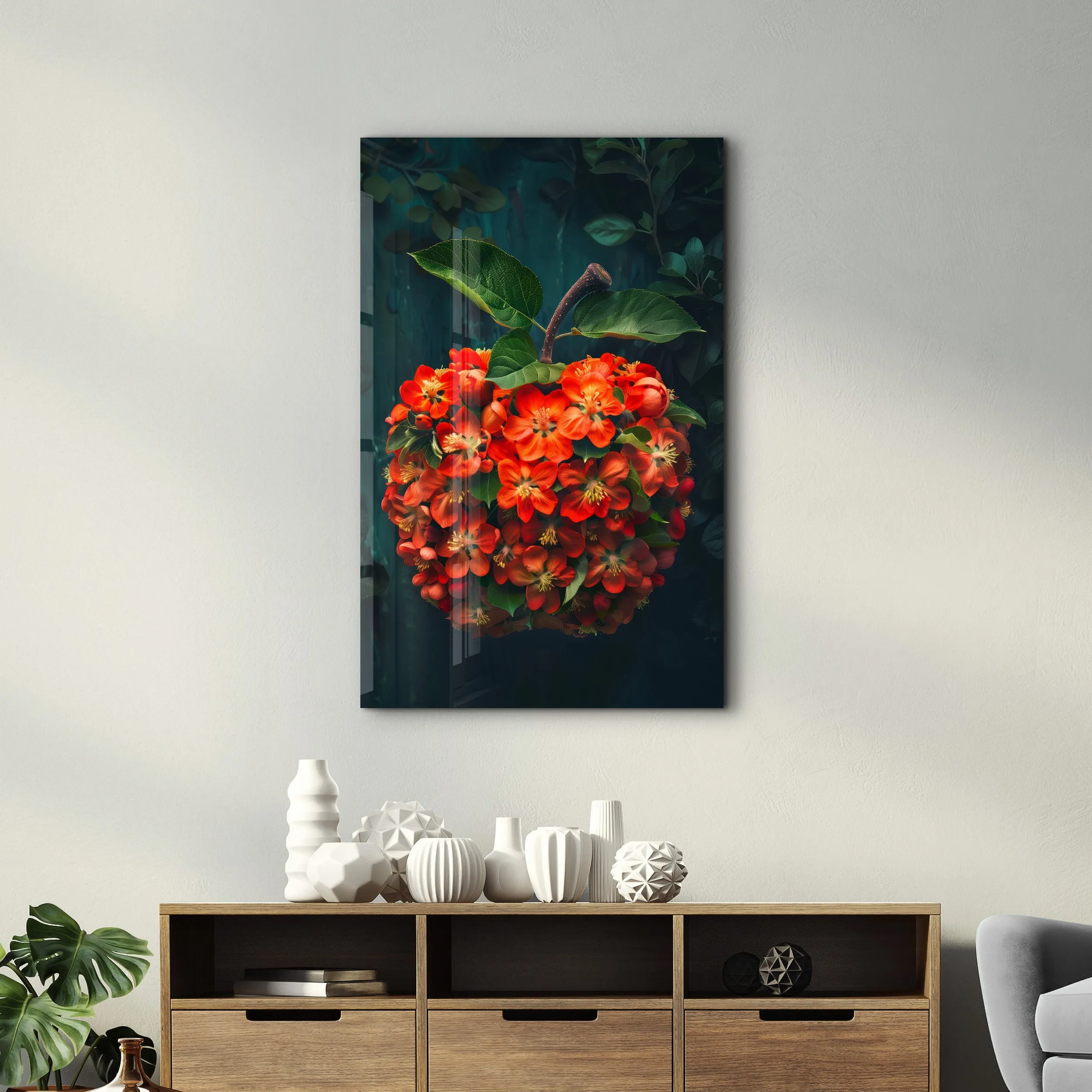 Apple Flowers - Contemporary Glass Wall Art