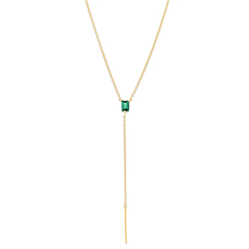 Baguette Lariat, Green Onyx, Gold