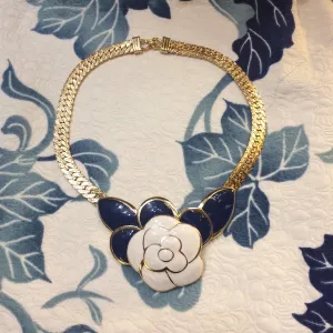 Balenciaga Necklace Navy Blue and  White Enamel