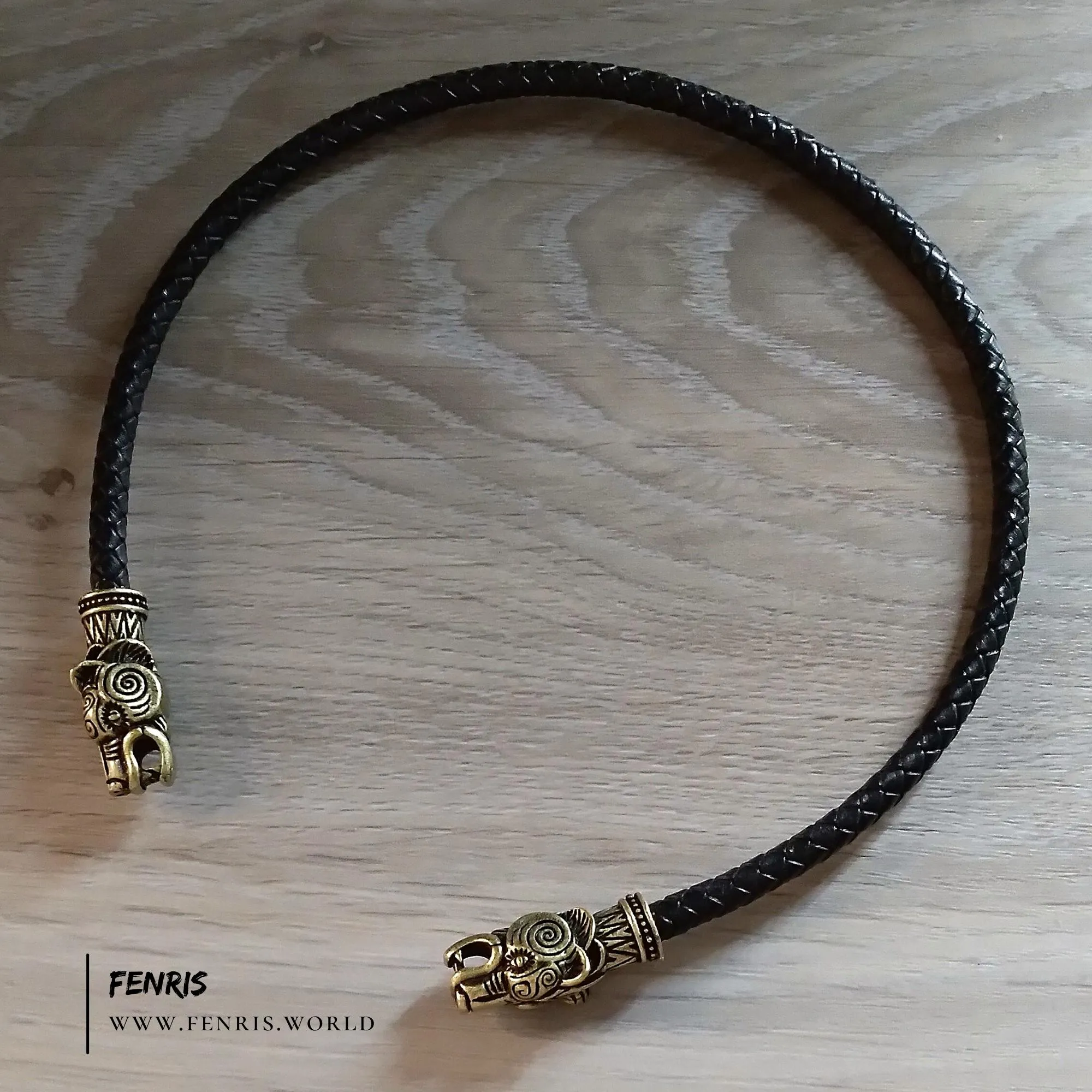 Bear Torc Bronze Black Leather Norse Viking Style | Fenris