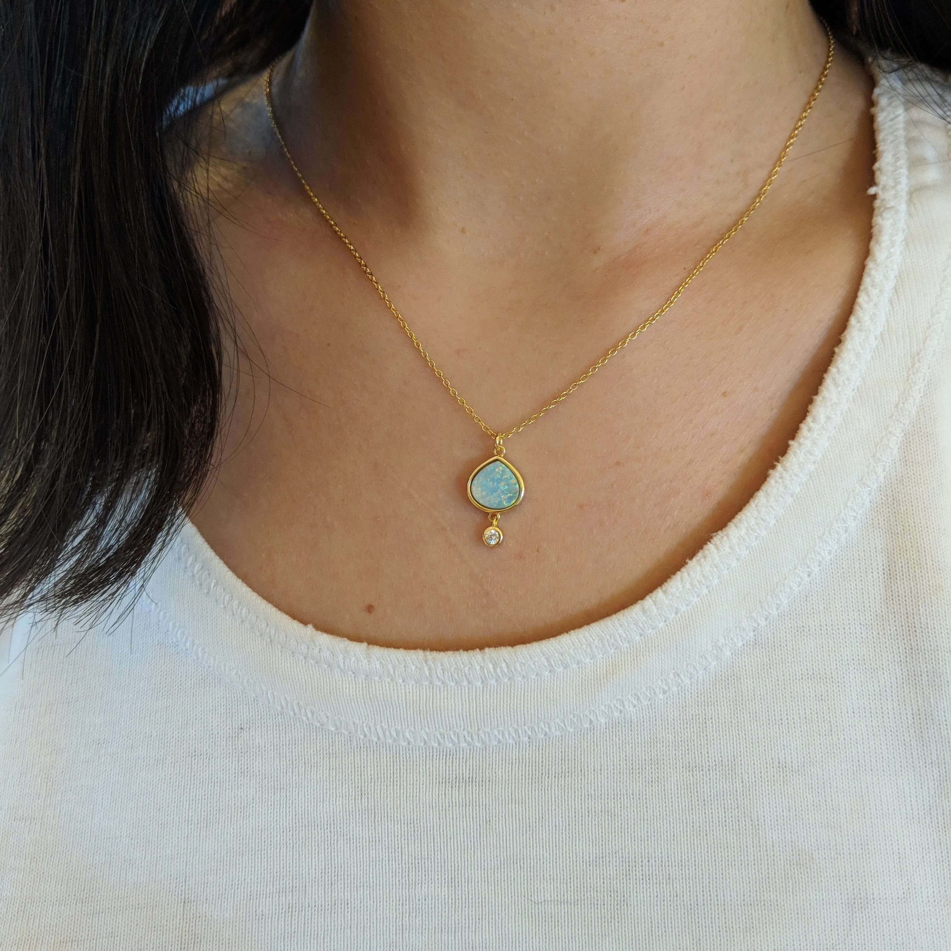 Best Friend - Green Opal Pear Necklace With Crystal Drop