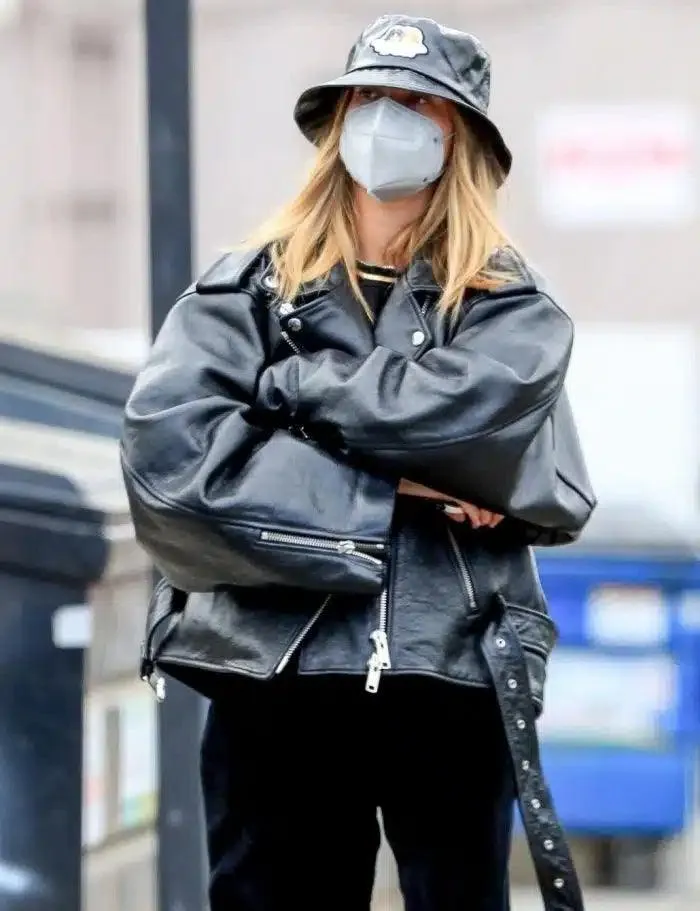 Black Biker Hailey Bieber Leather Jacket