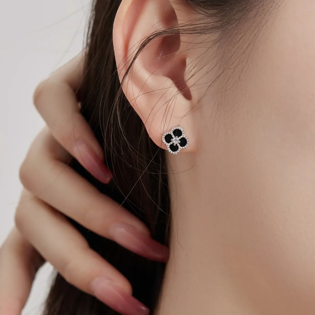 Black Onyx Clover Stud Earrings