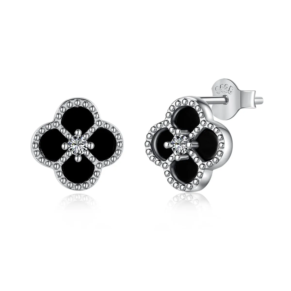 Black Onyx Clover Stud Earrings