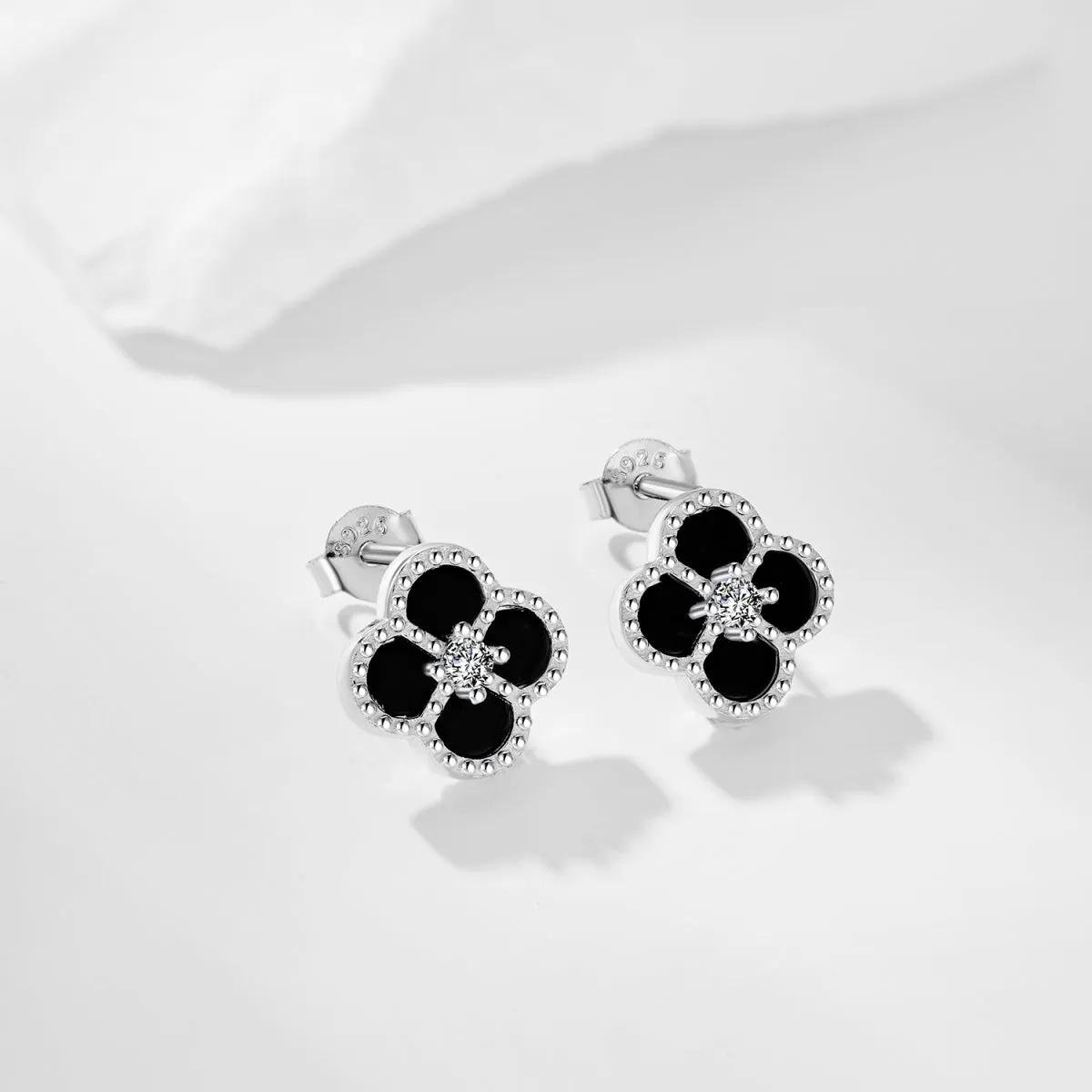 Black Onyx Clover Stud Earrings