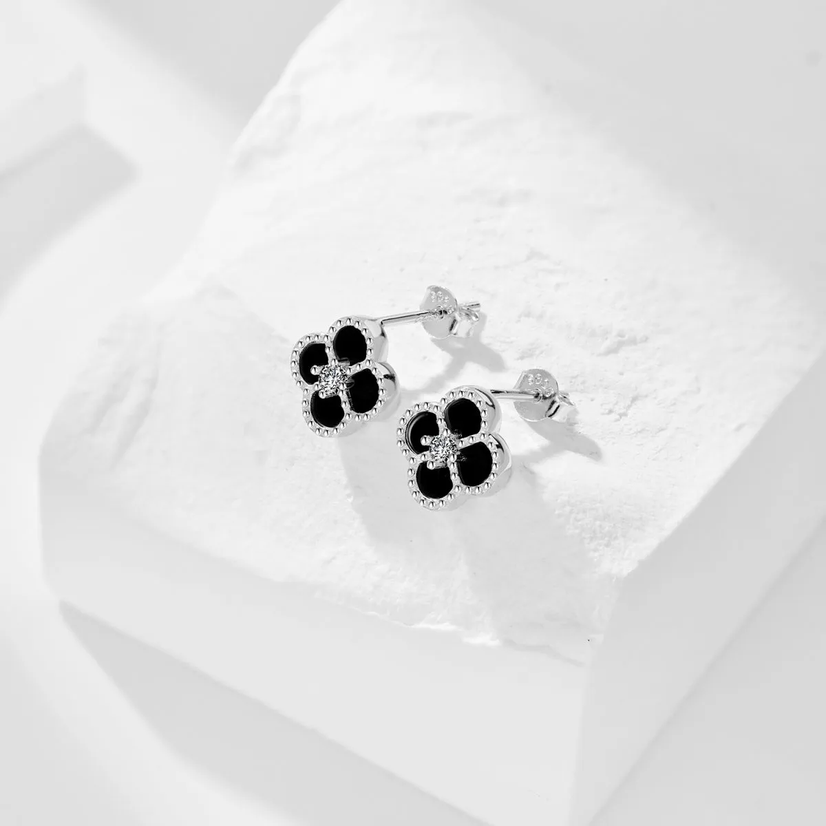 Black Onyx Clover Stud Earrings