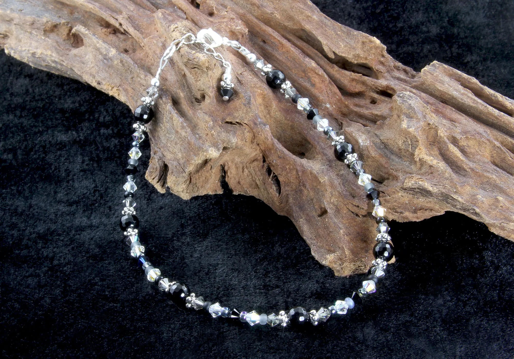 Black Onyx Gemstone Silver-Plated Anklet