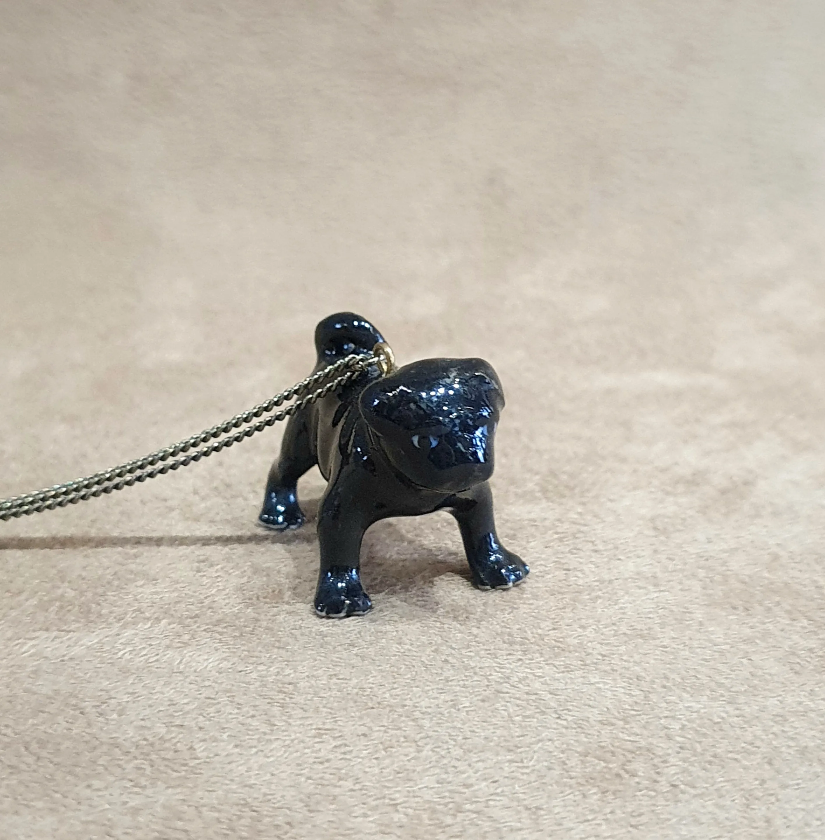 Black Pug Dog pendant by And Mary in porcelaine