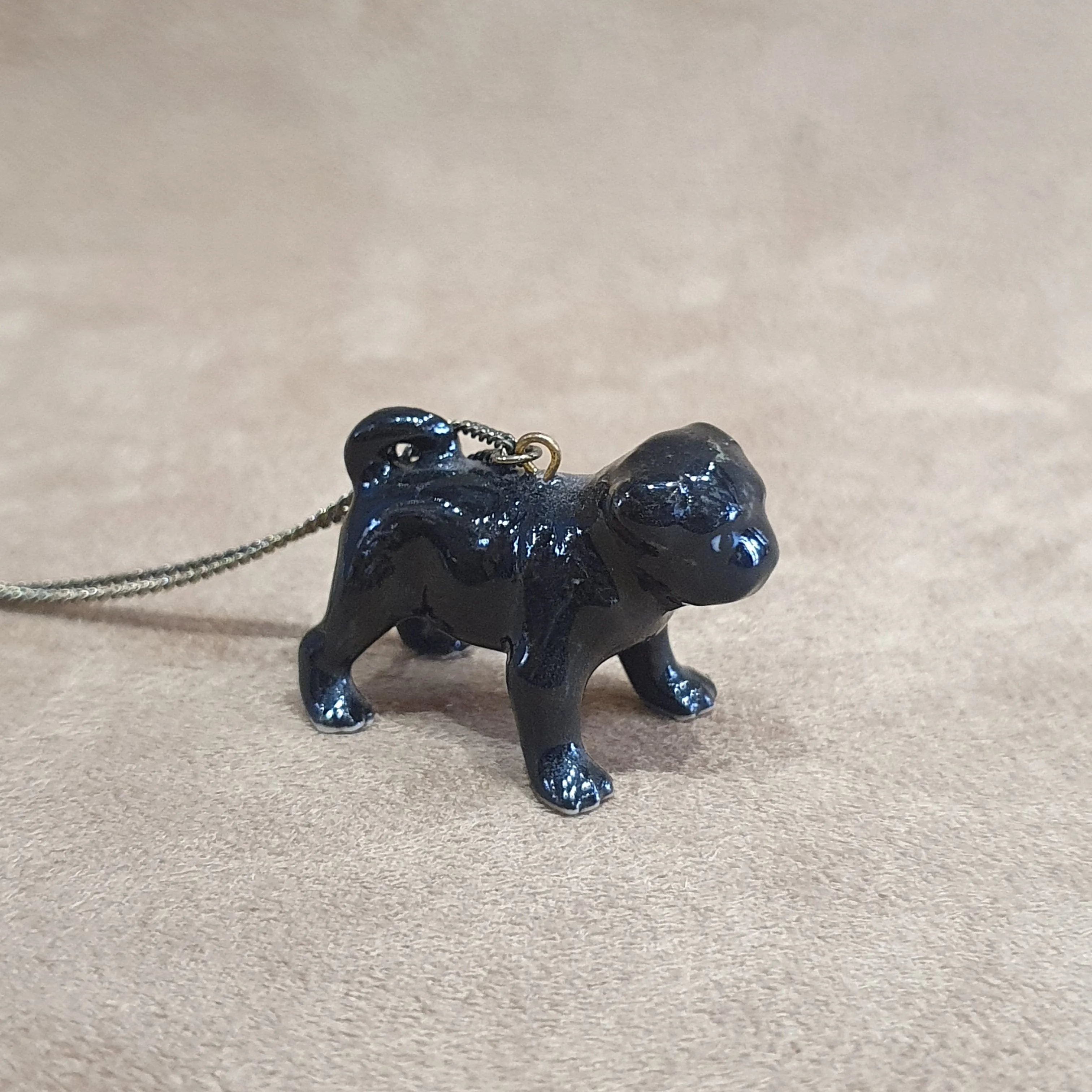 Black Pug Dog pendant by And Mary in porcelaine