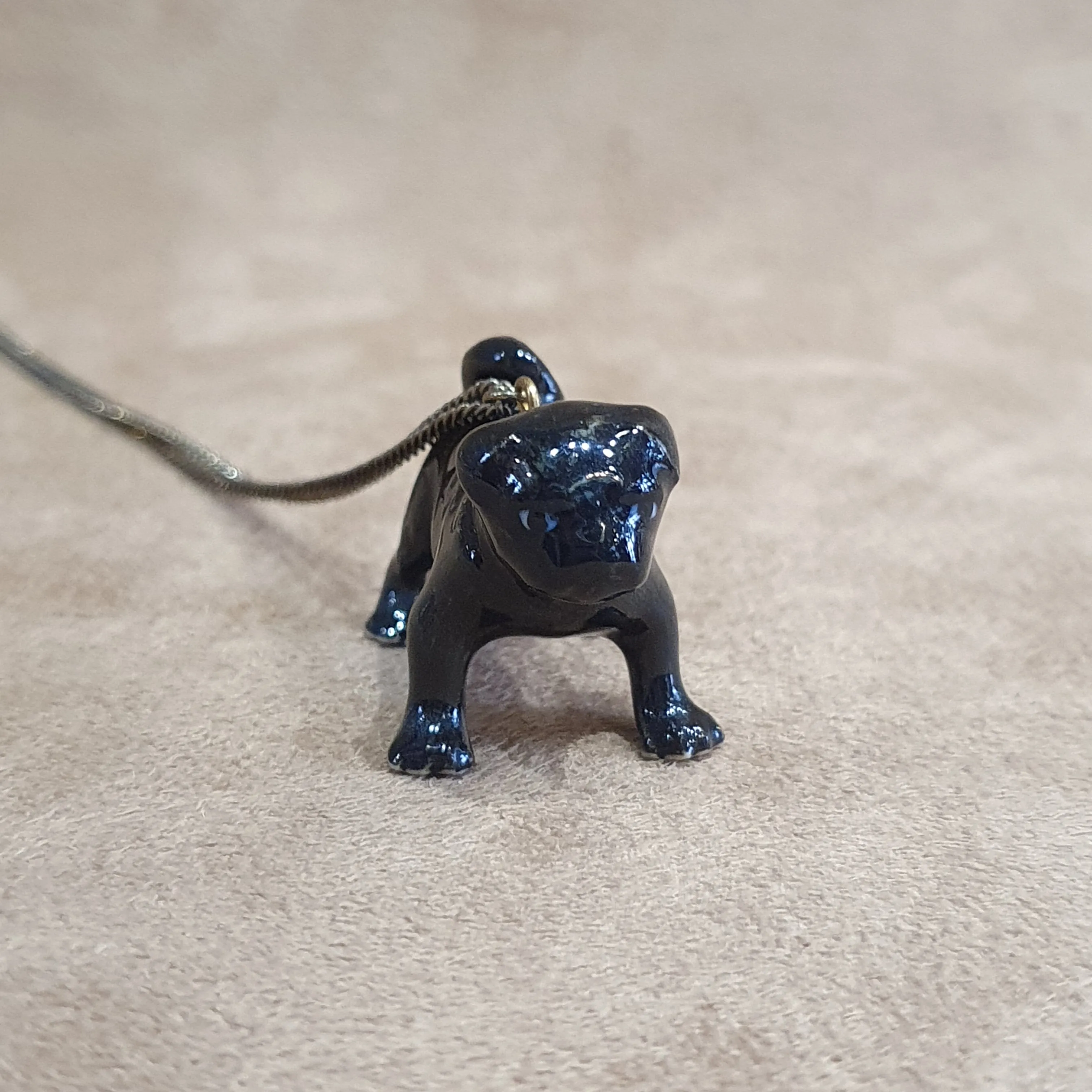 Black Pug Dog pendant by And Mary in porcelaine