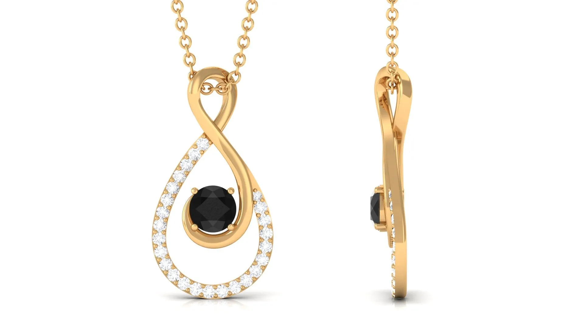 Black Spinel and Diamond Teardrop Pendant Necklace