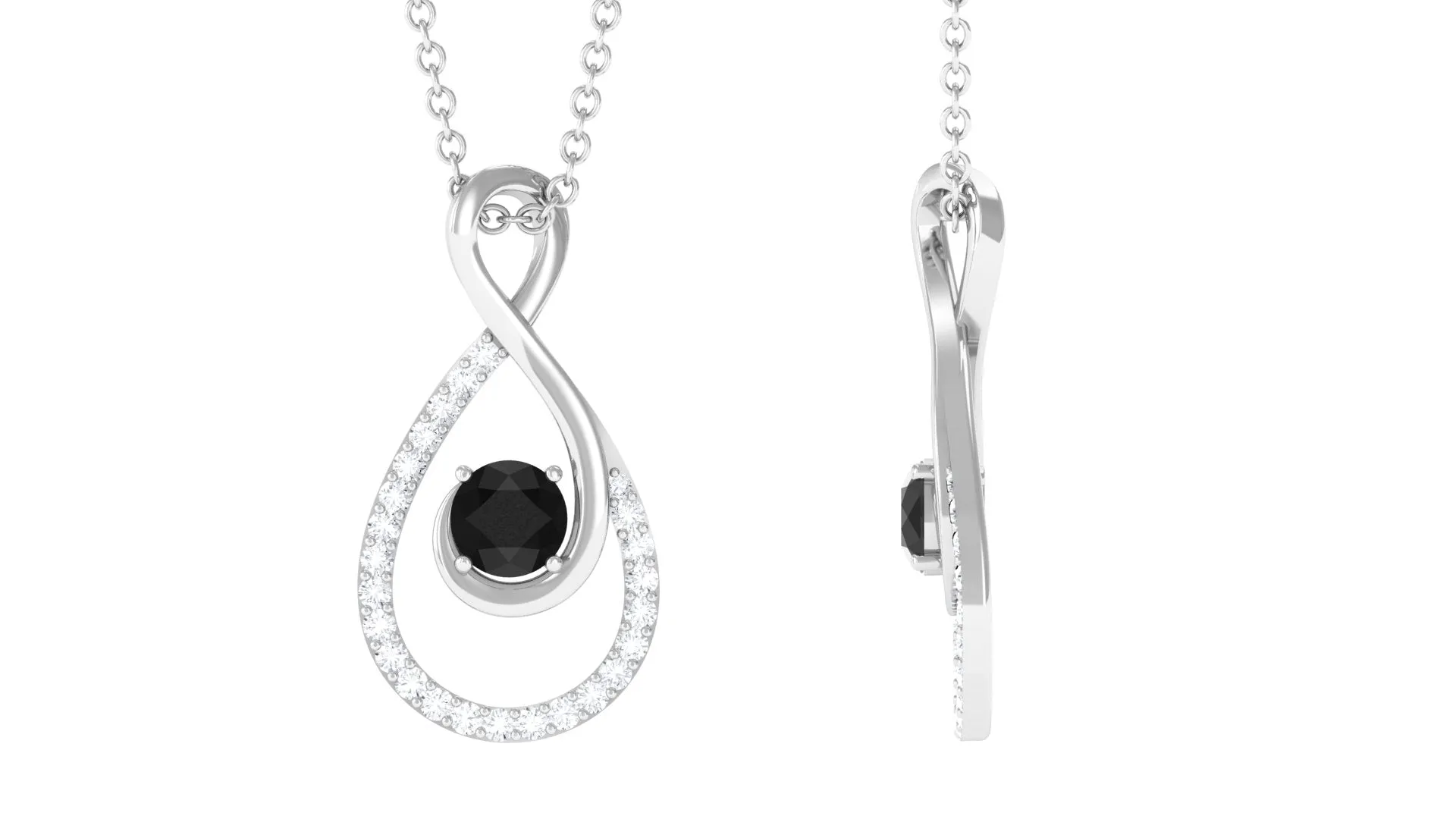 Black Spinel and Diamond Teardrop Pendant Necklace