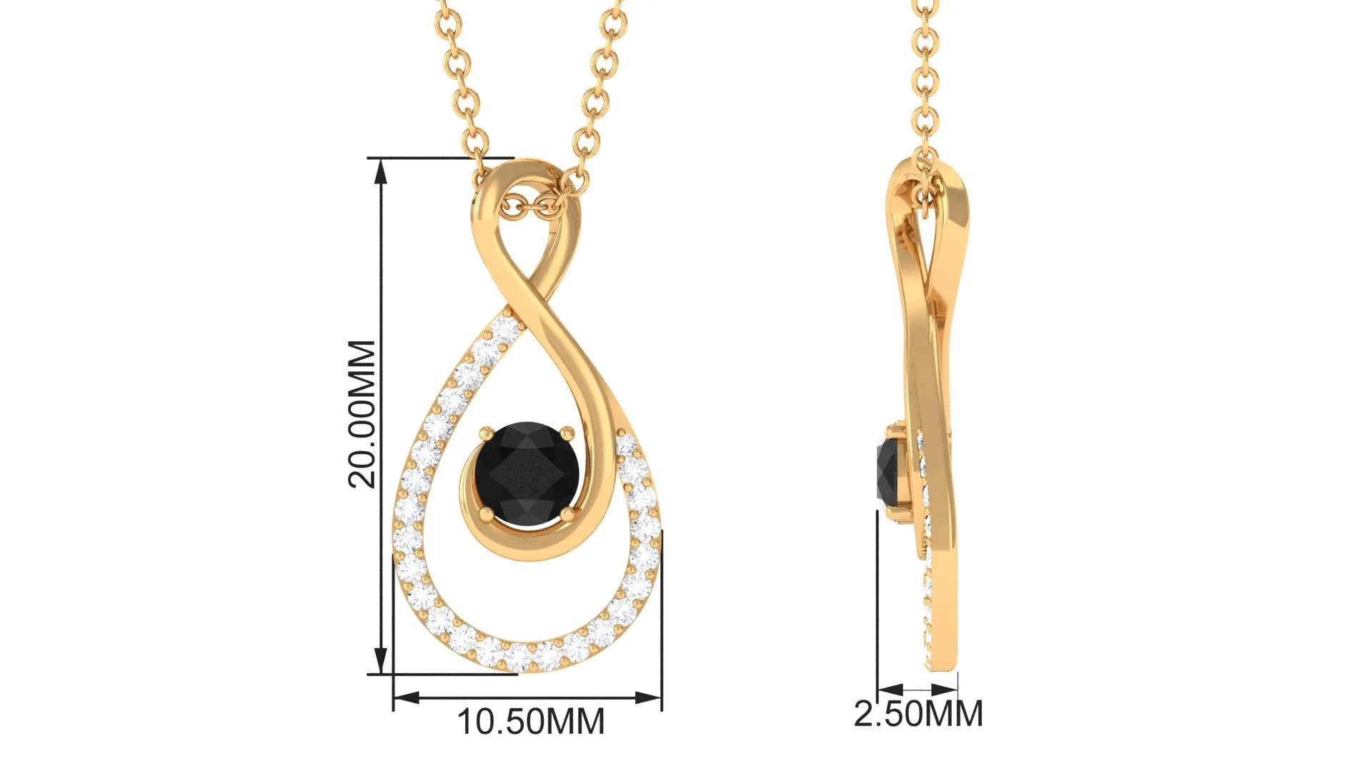 Black Spinel and Diamond Teardrop Pendant Necklace