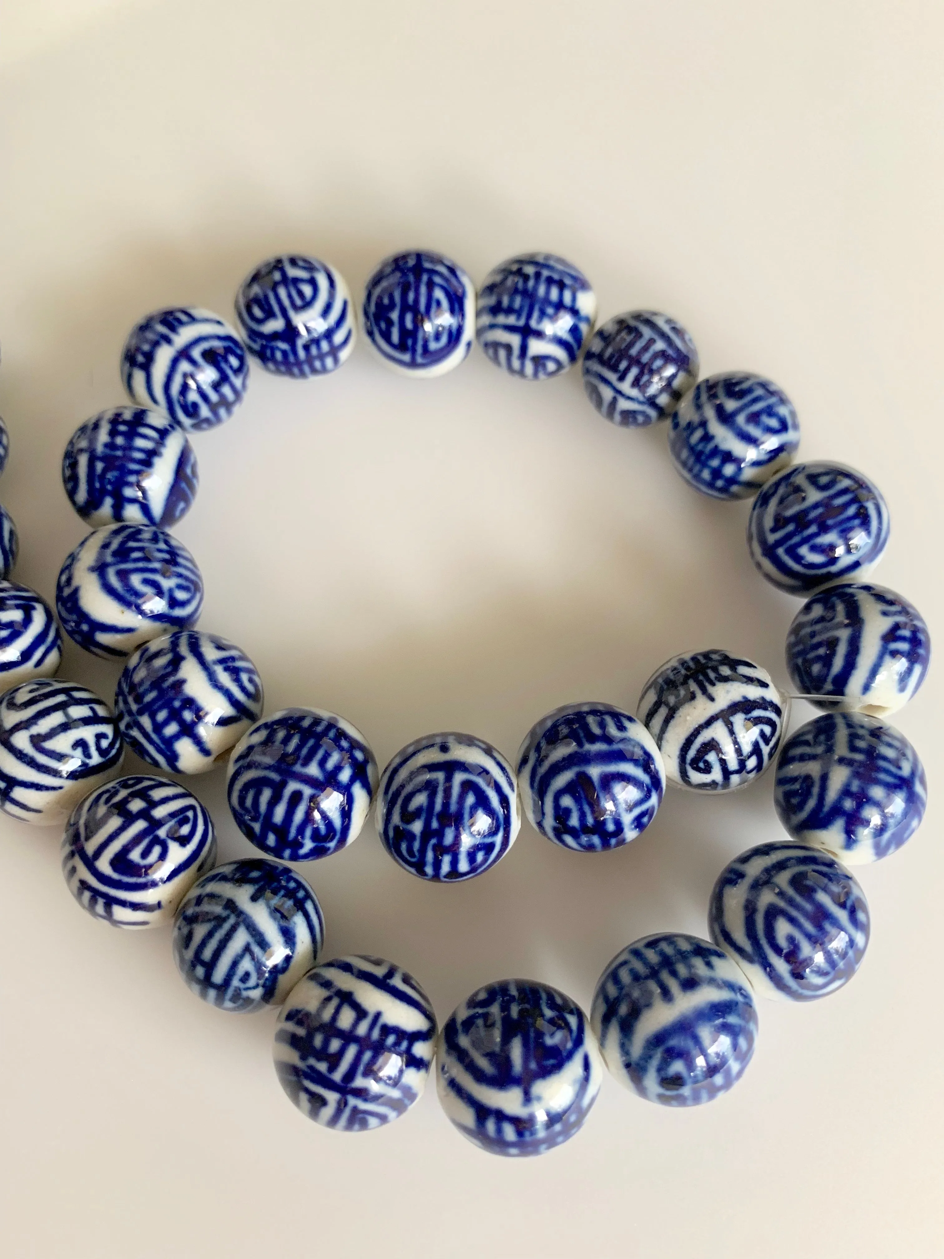 Blue and White Porcelain Chinoiserie Bead Necklace