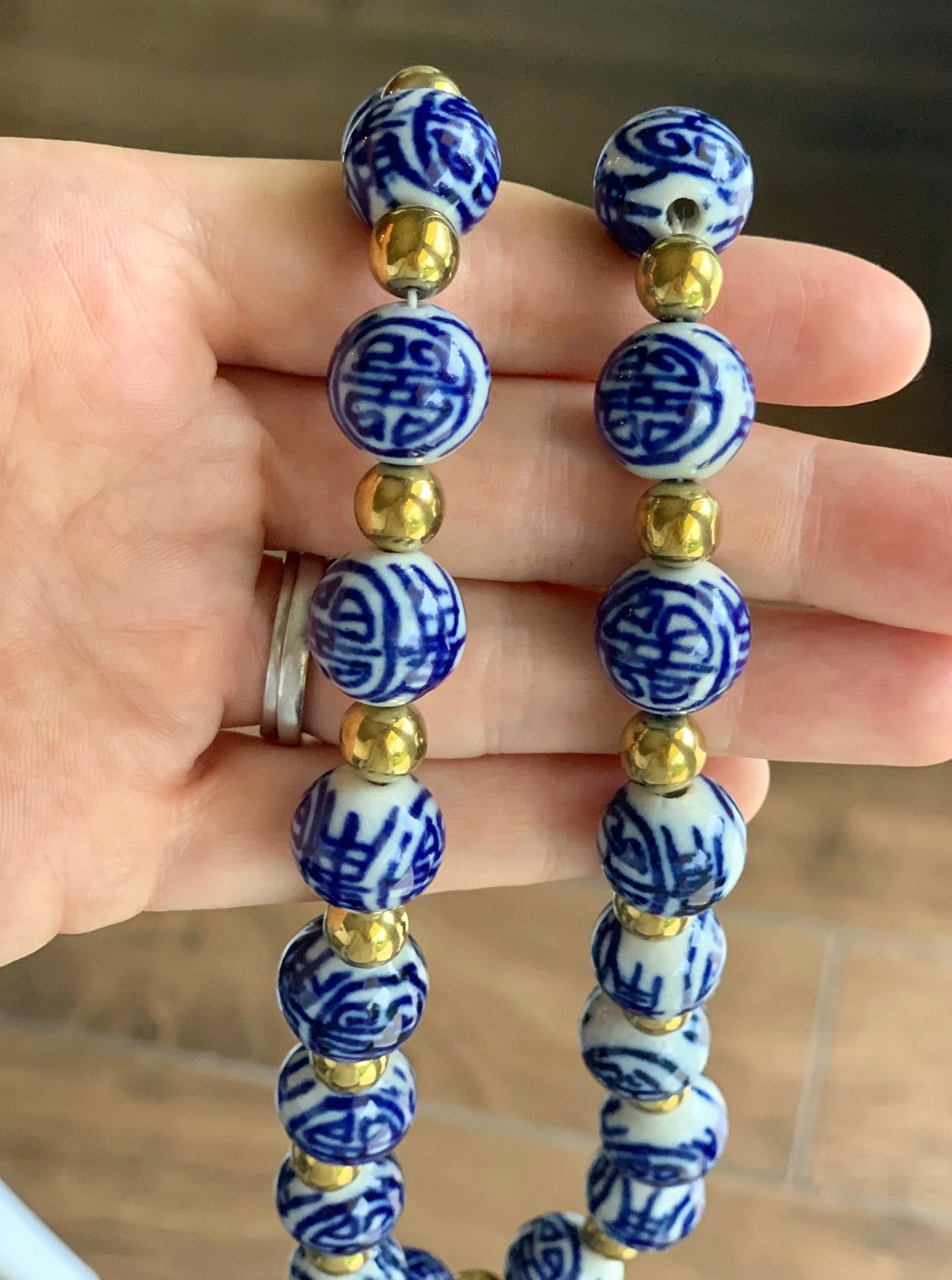 Blue and White Porcelain Chinoiserie Bead Necklace