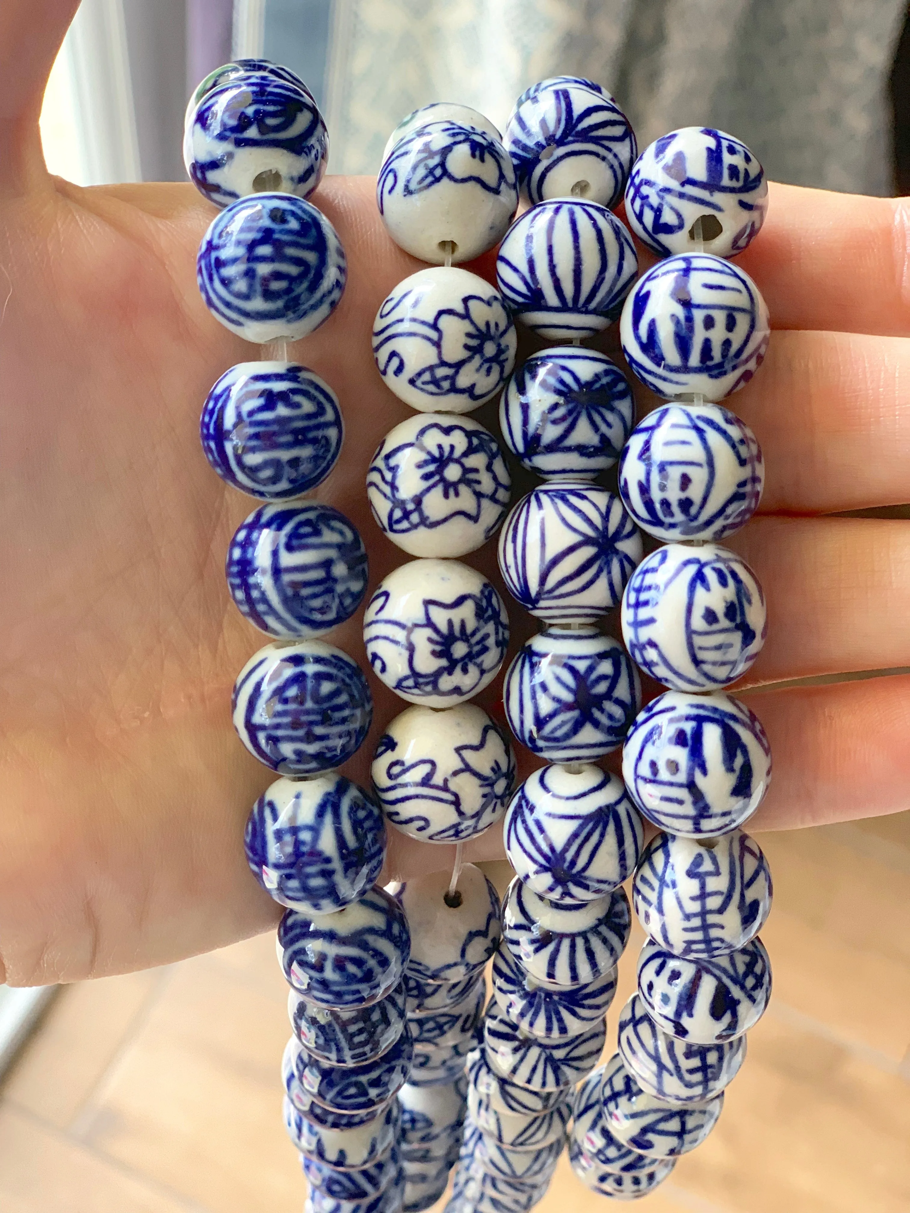 Blue and White Porcelain Chinoiserie Bead Necklace