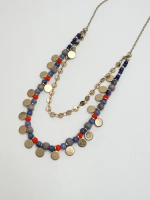 Blue Orange & Gold Necklace