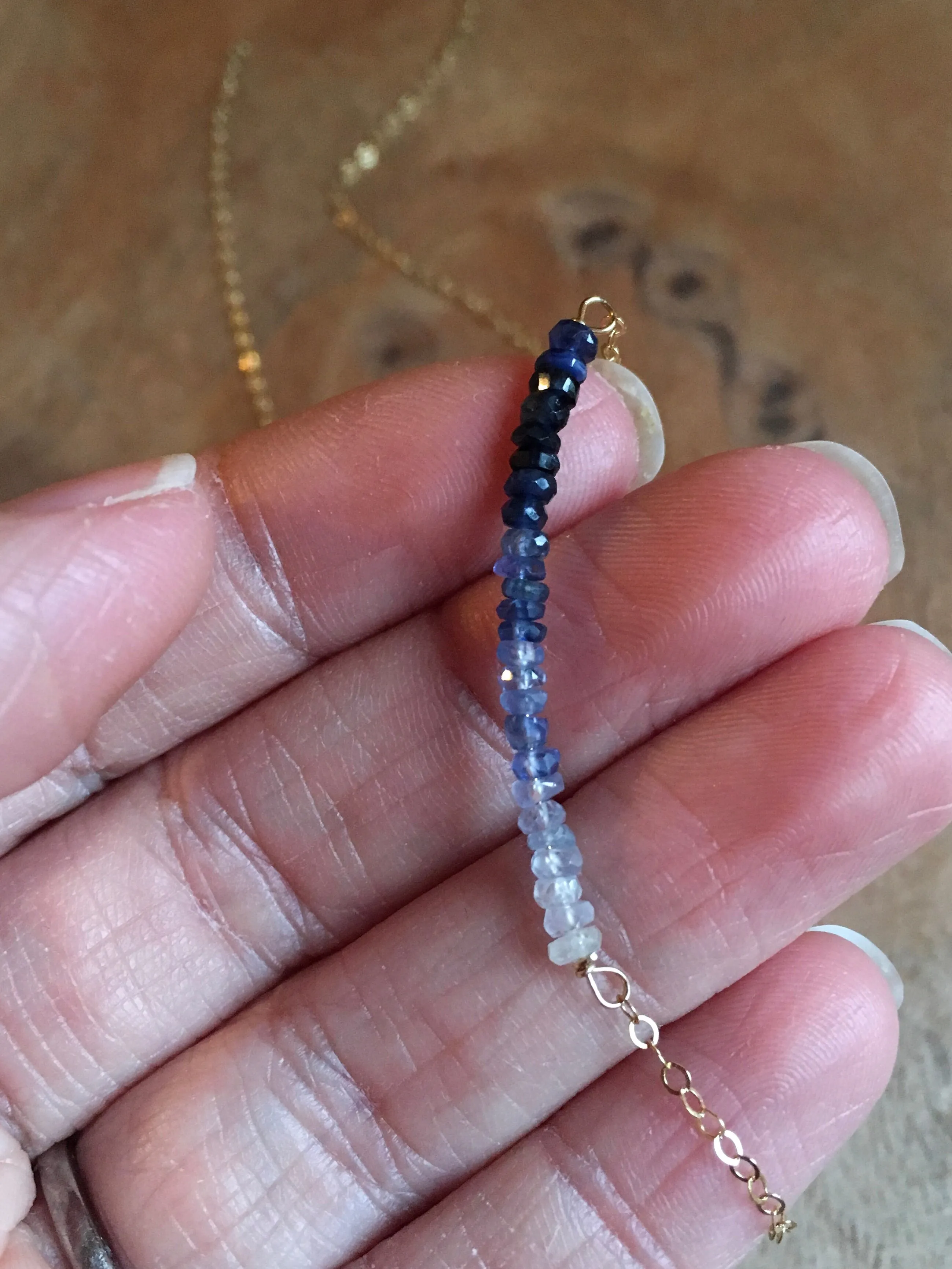 Blue Sapphire Bar Necklace Sterling Silver or Gold Filled