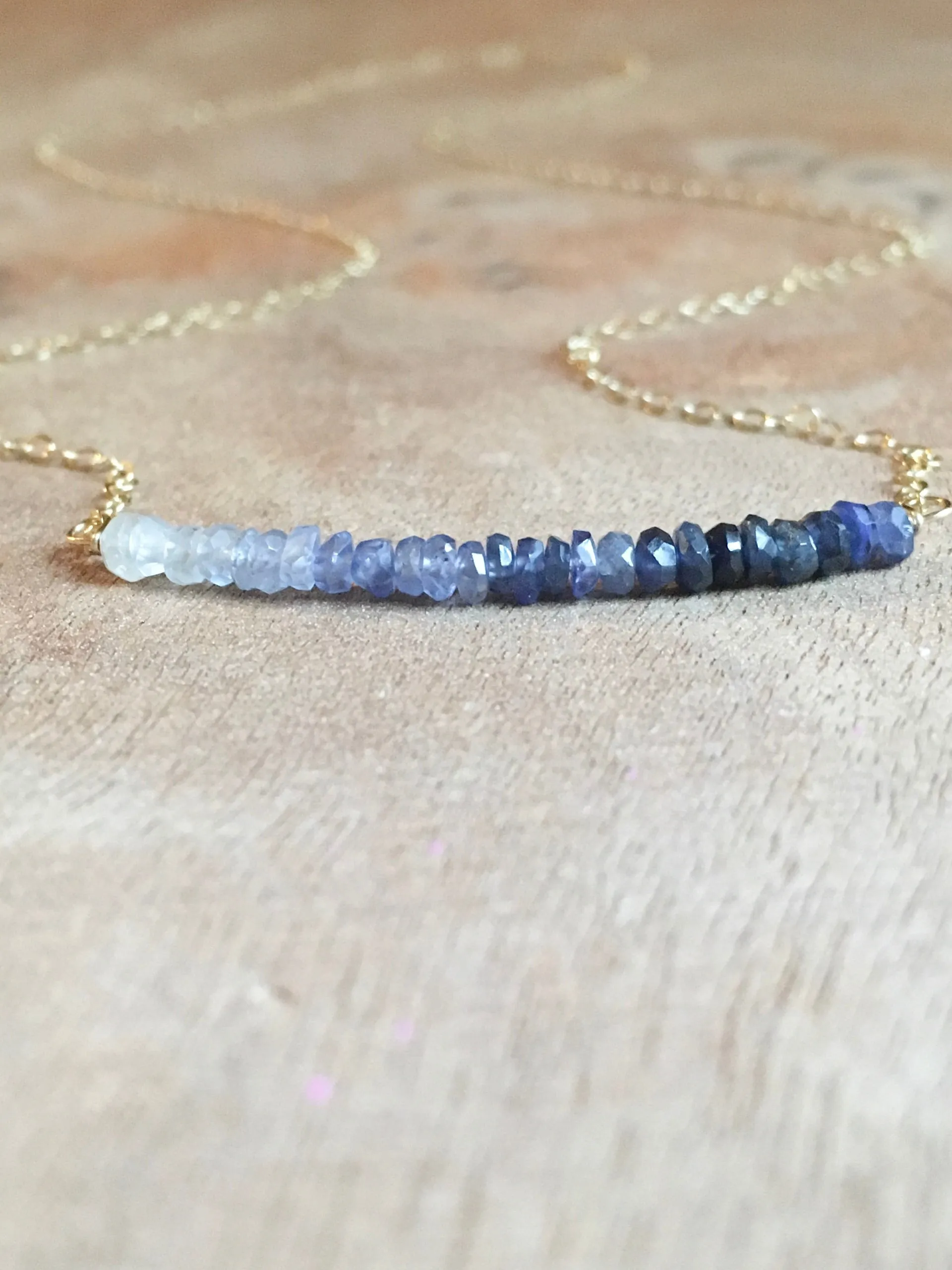 Blue Sapphire Bar Necklace Sterling Silver or Gold Filled